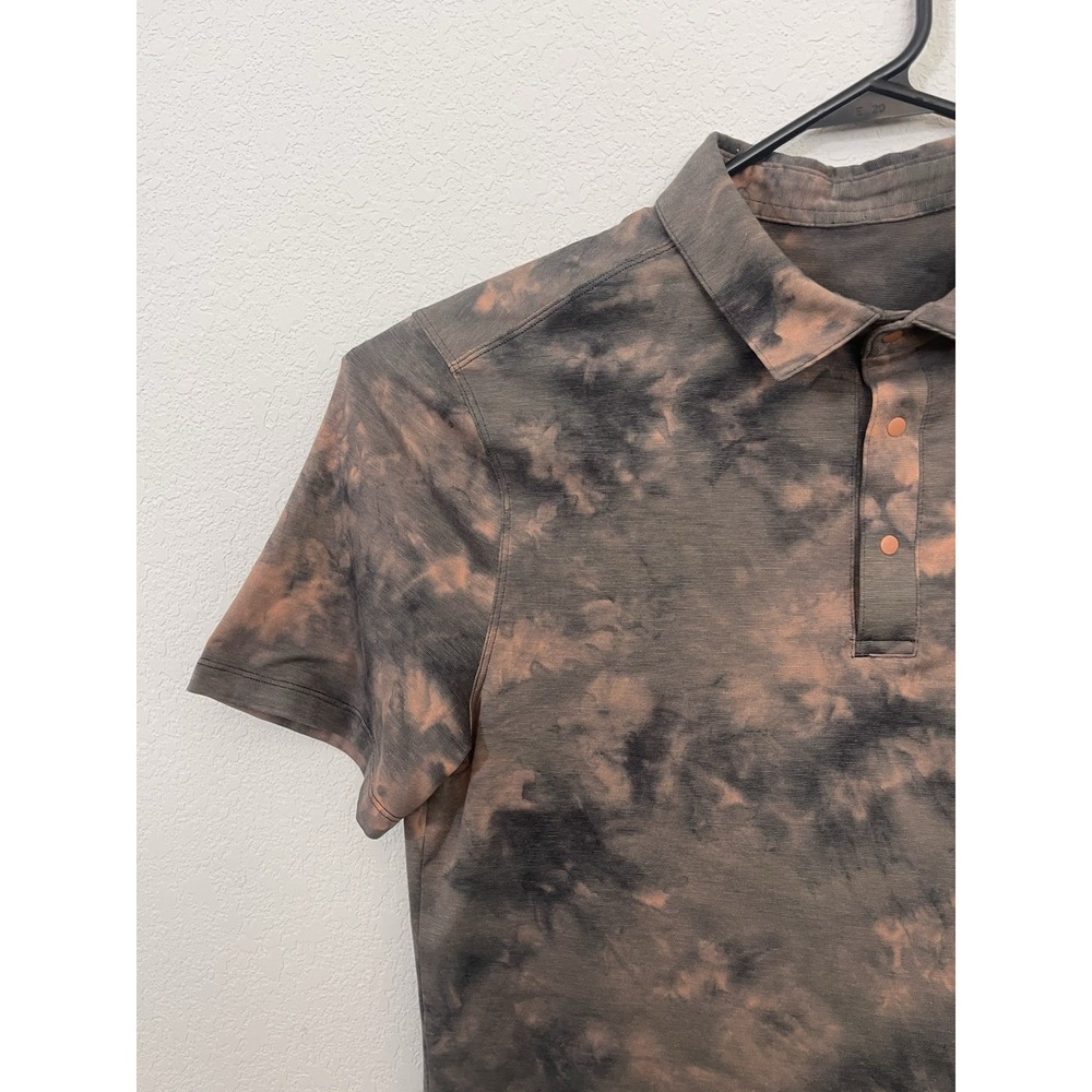 Lululemon Polo Shirt Mens Small Brown Black Tie Dye Evolution Performance Golf - Picture 2 of 9